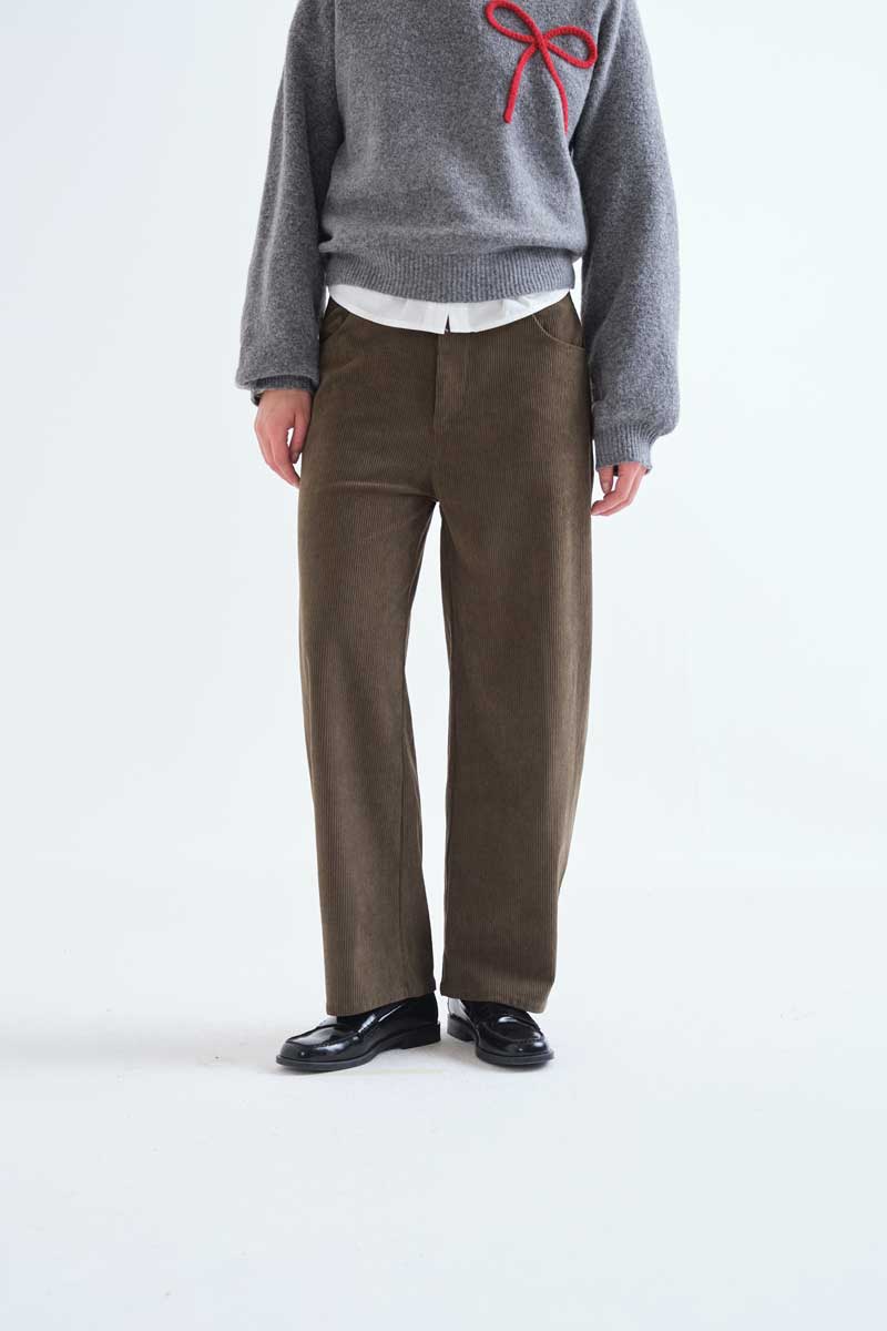 Olive Textured Straight-Leg Trousers