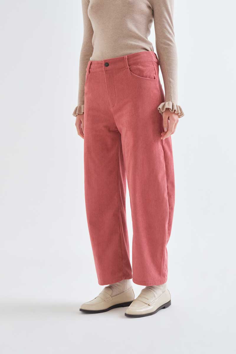 Pink Textured Straight-Leg Trousers