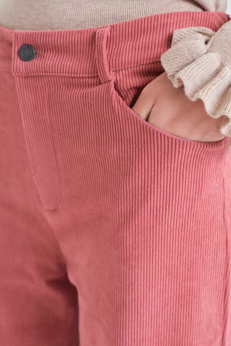 Pink Textured Straight-Leg Trousers