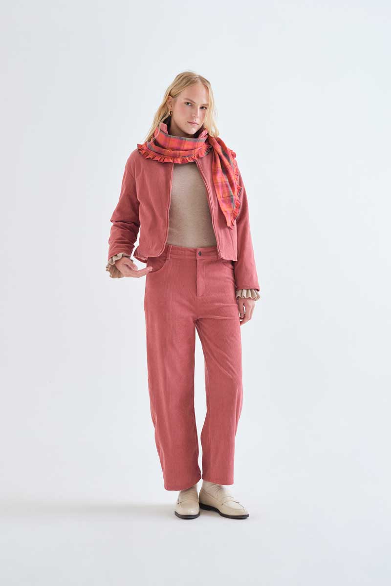 Pink Textured Straight-Leg Trousers
