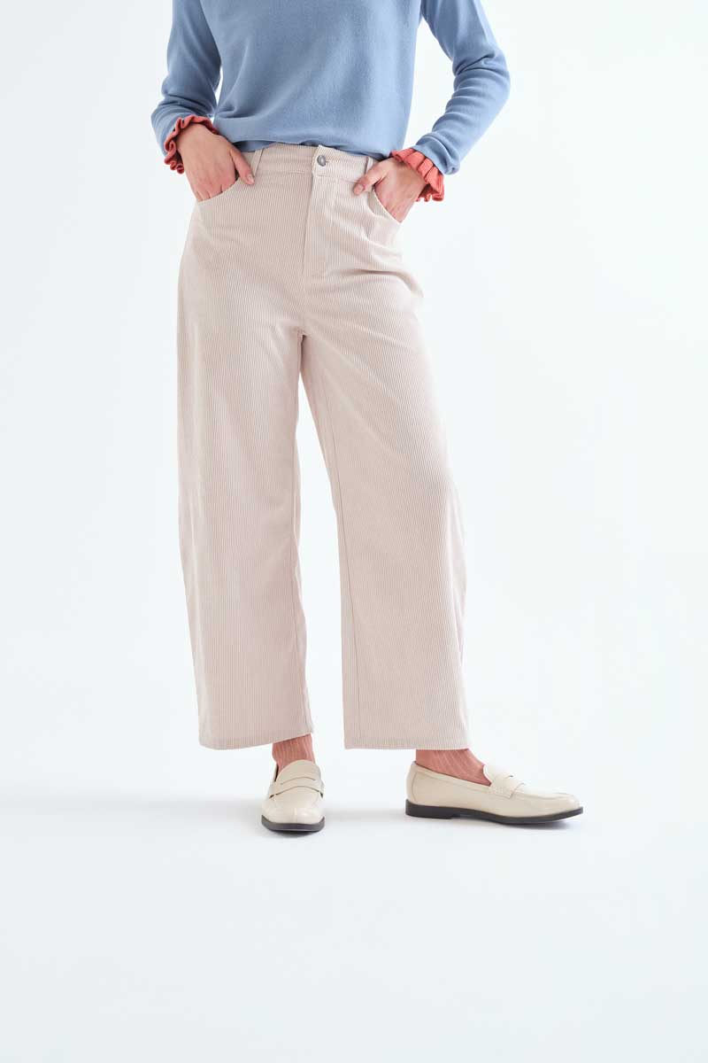 Cream Textured Straight-Leg Trousers