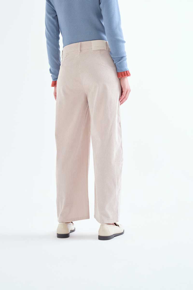 Cream Textured Straight-Leg Trousers