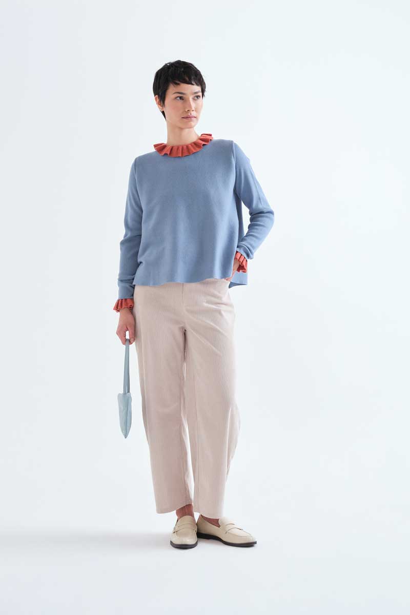 Cream Textured Straight-Leg Trousers
