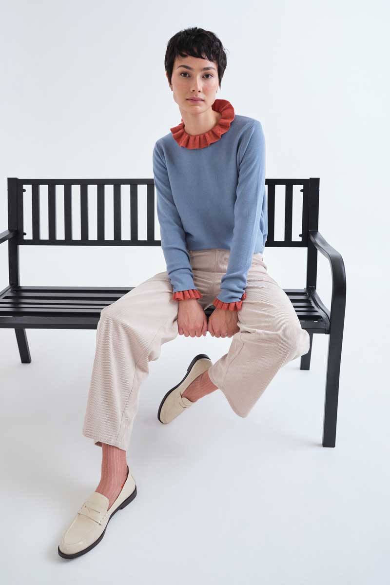 Cream Textured Straight-Leg Trousers