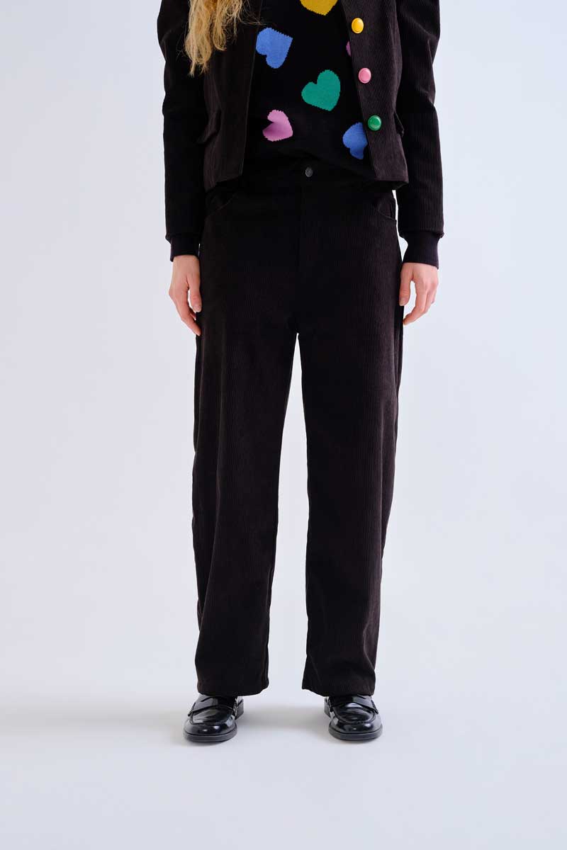Black Textured Straight-Leg Trousers