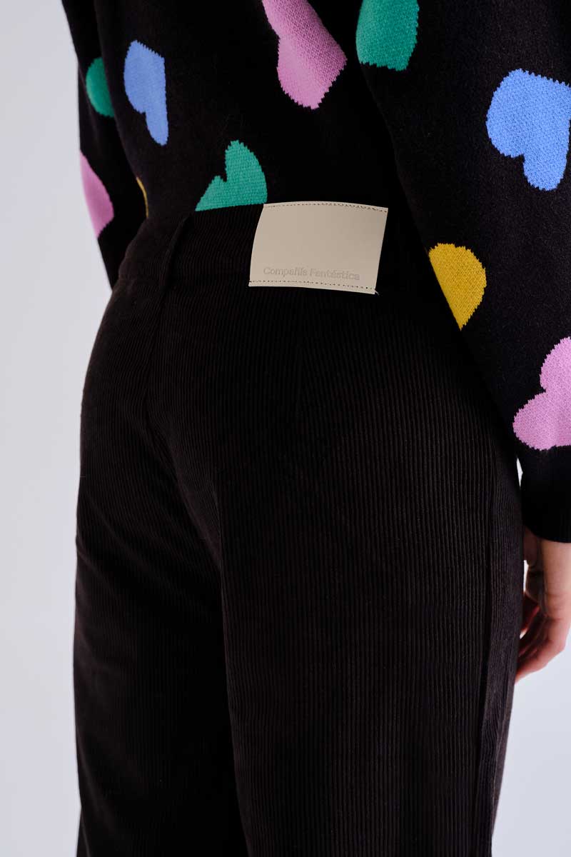 Black Textured Straight-Leg Trousers