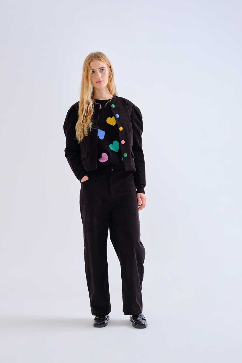 Black Textured Straight-Leg Trousers