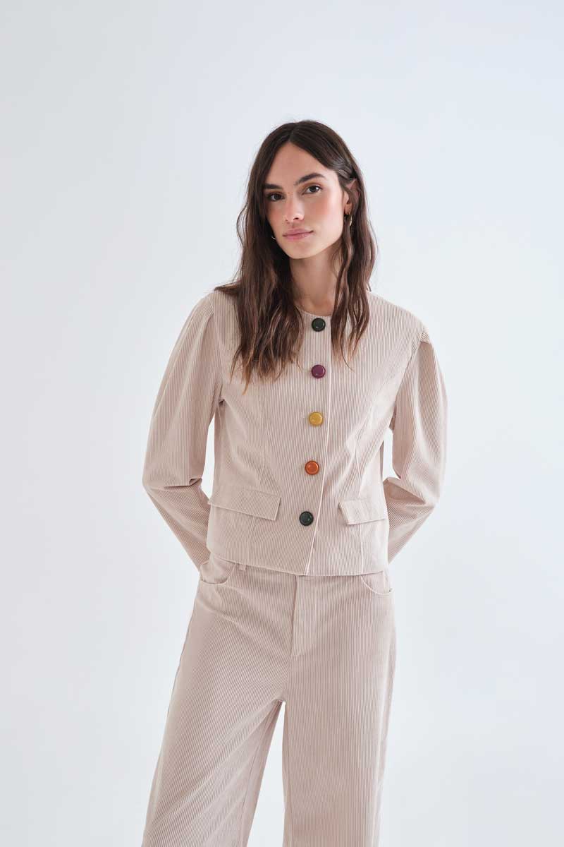 Beige Jacket with Multicolor Buttons