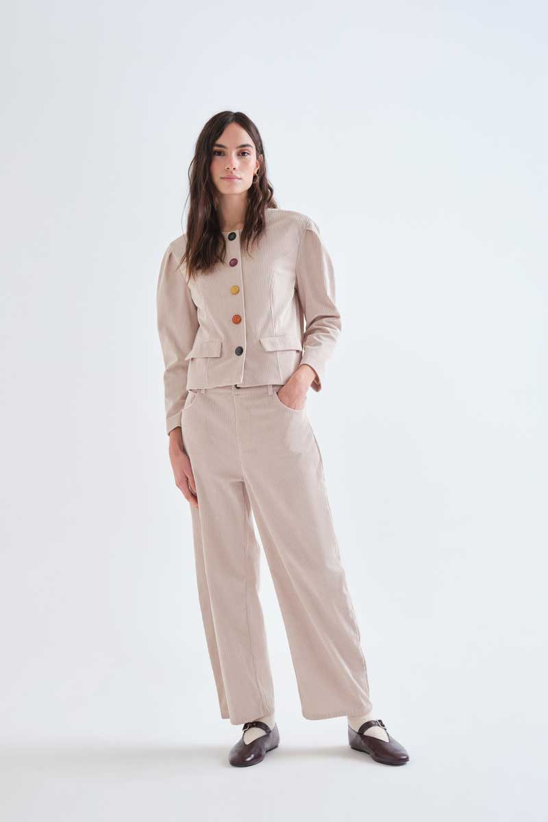 Beige Jacket with Multicolor Buttons