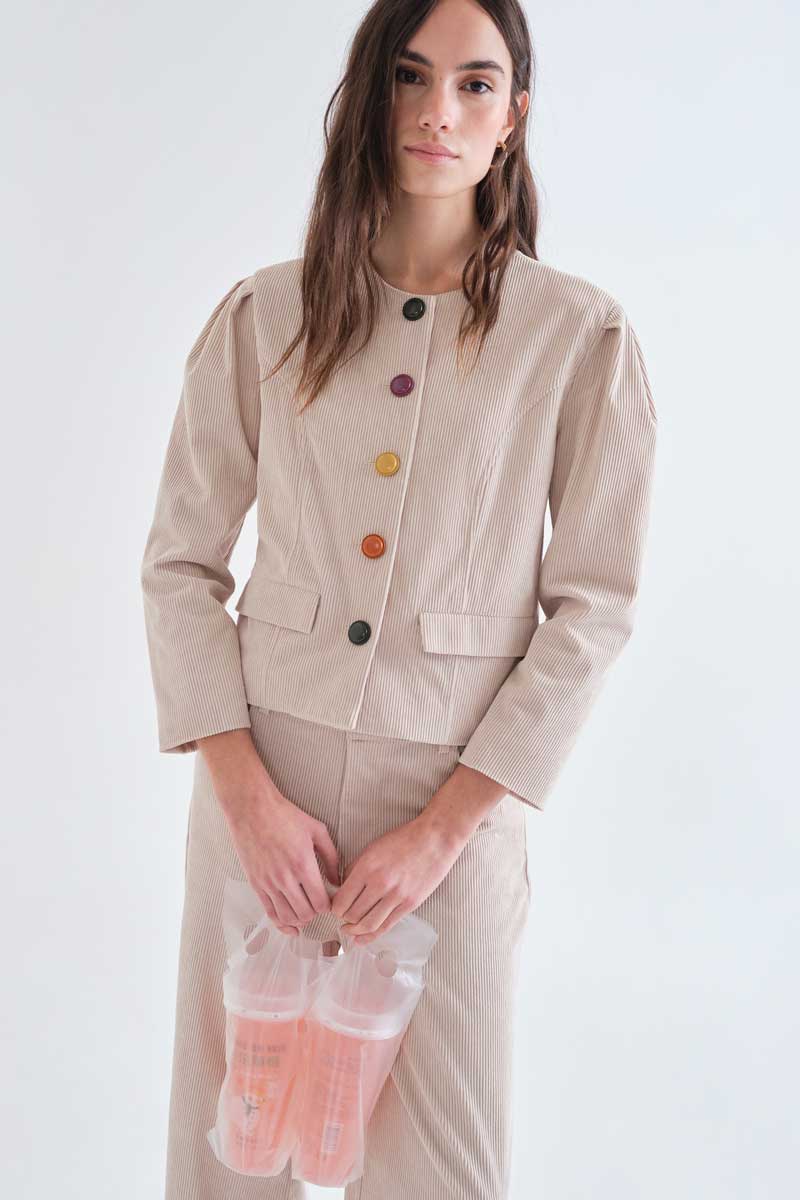 Beige Jacket with Multicolor Buttons