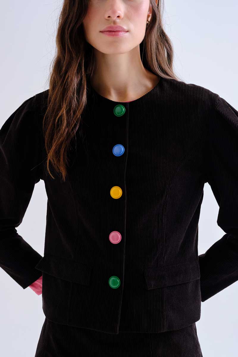 Black Jacket with Multicolor Buttons