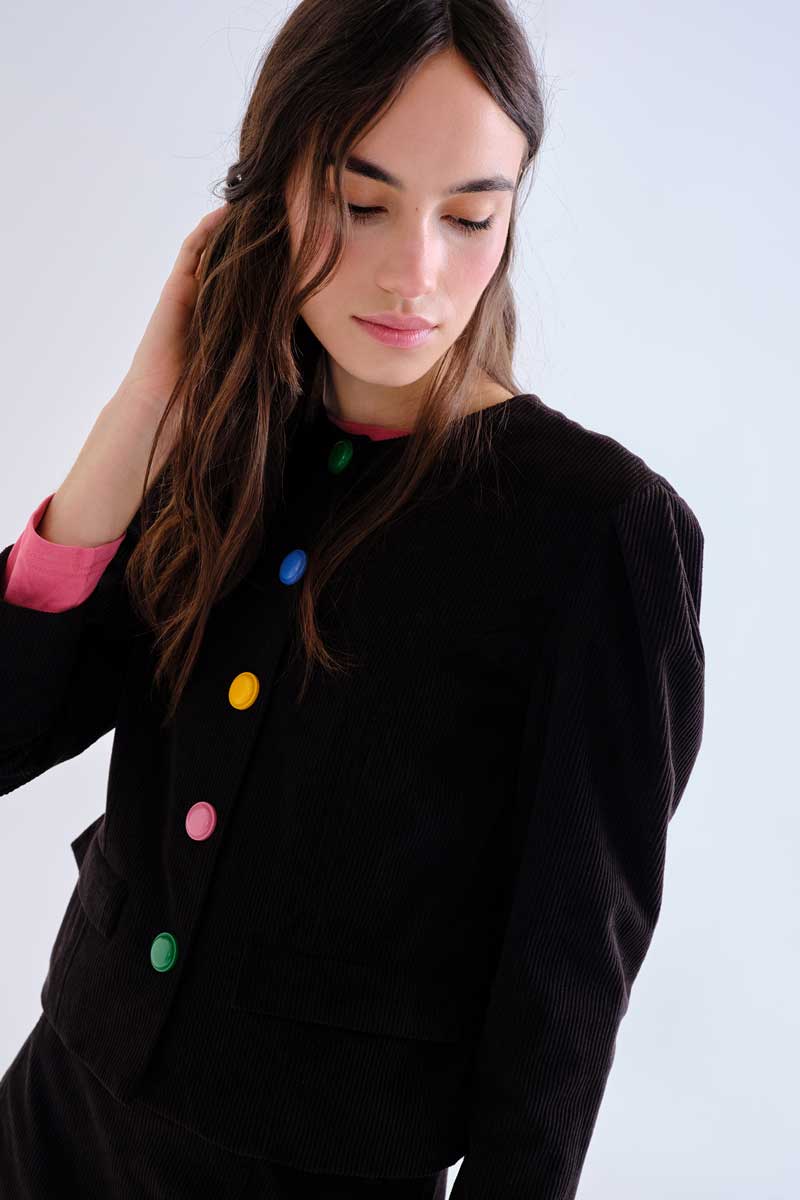 Black Jacket with Multicolor Buttons