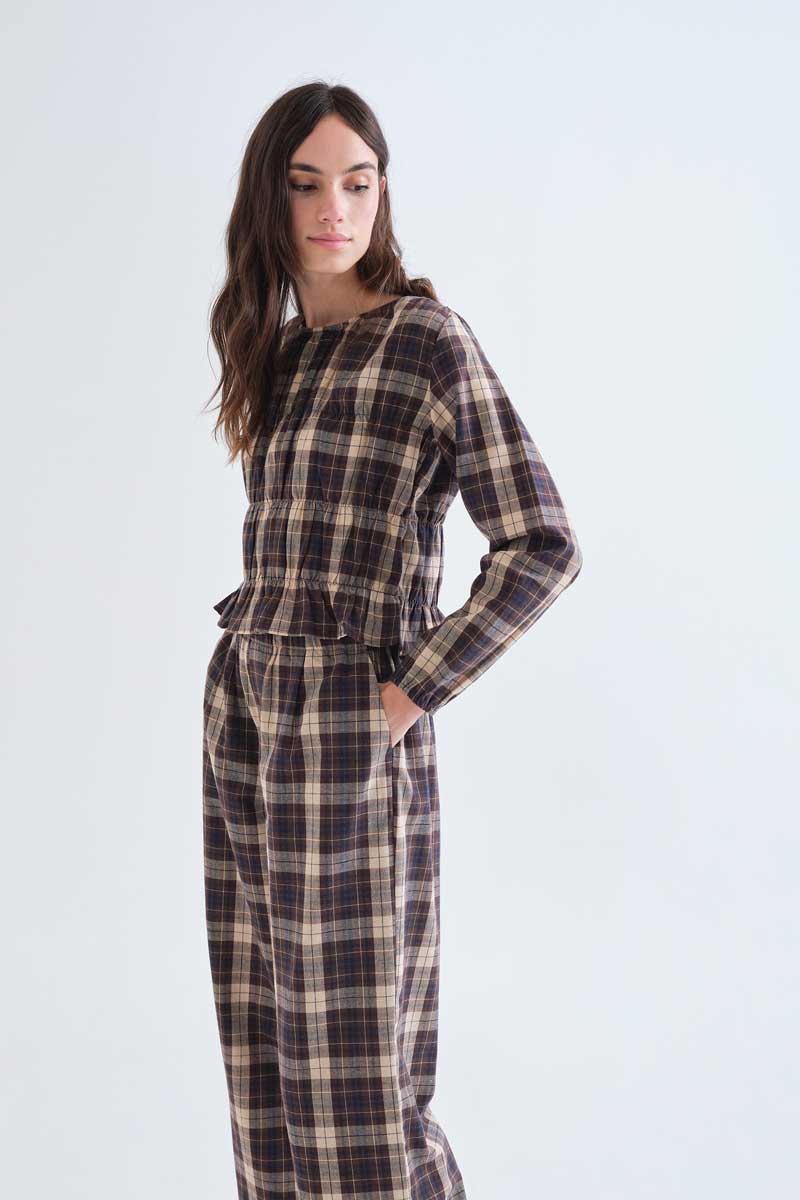 Checked Cotton Top with Gathered Details