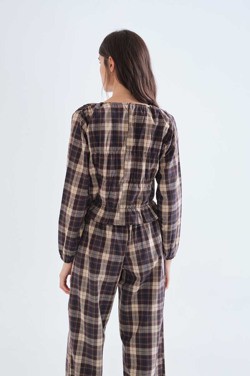 Checked Cotton Top with Gathered Details