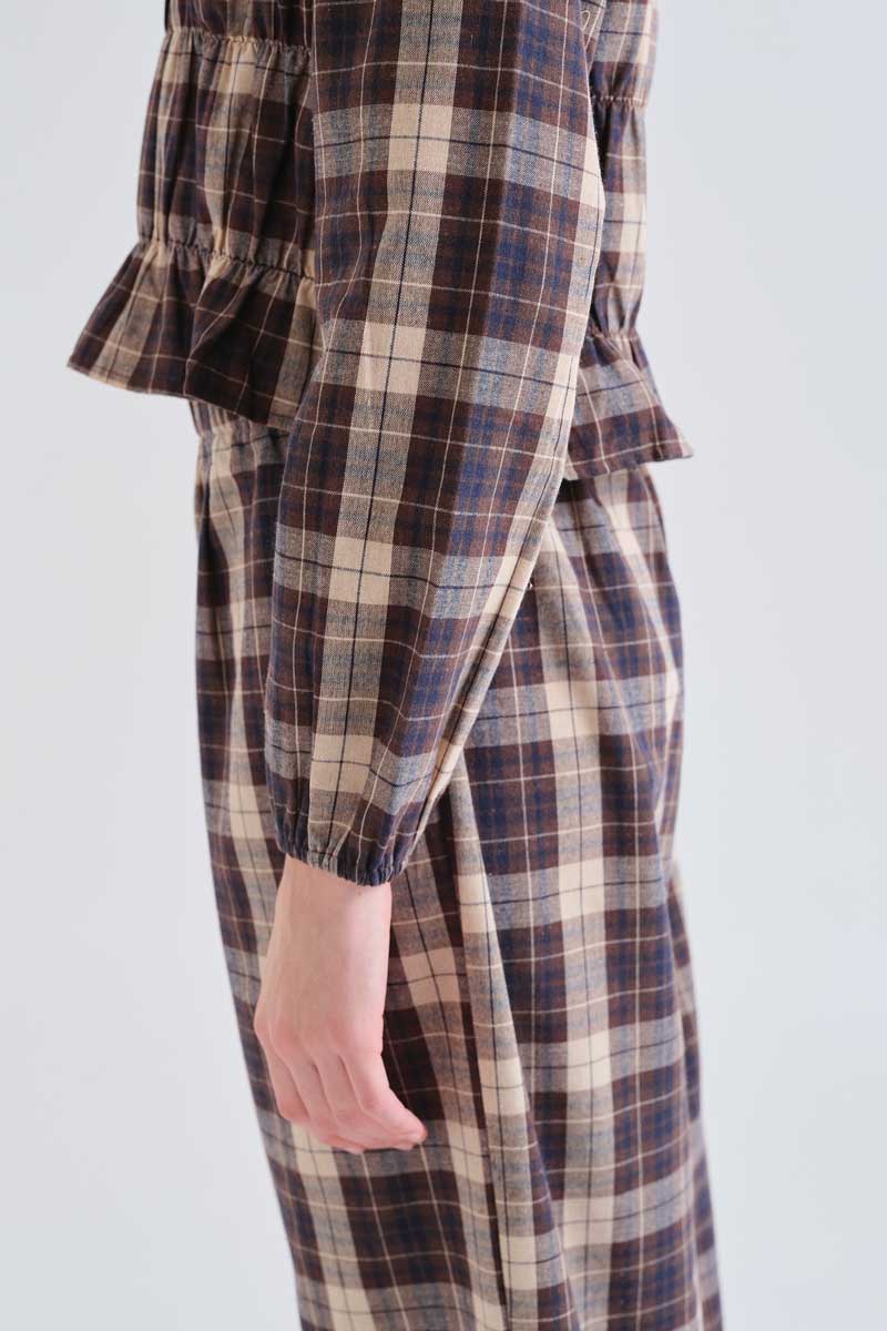 Checked Cotton Top with Gathered Details
