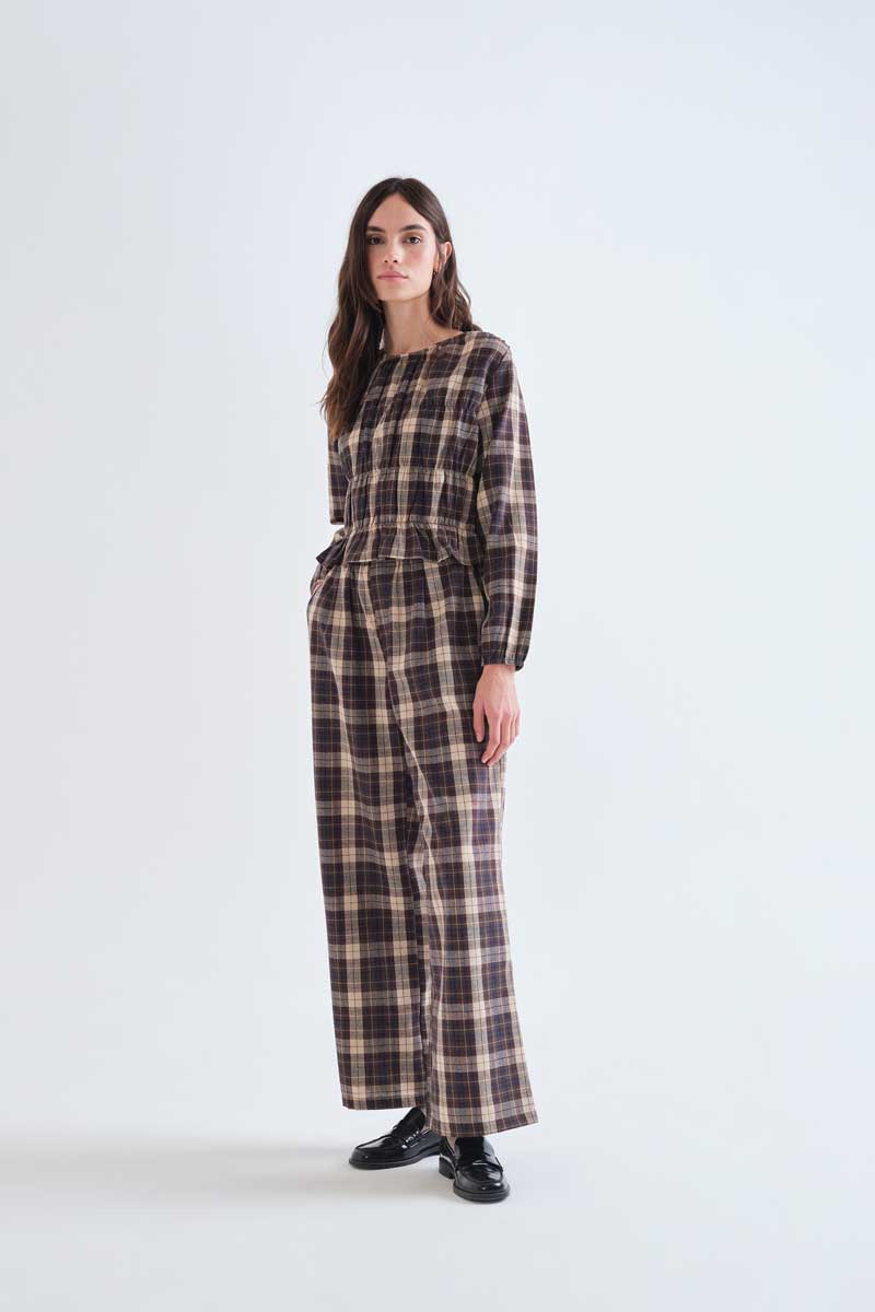 Checked Cotton Top with Gathered Details