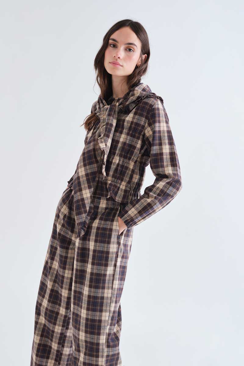 Checked Cotton Top with Gathered Details