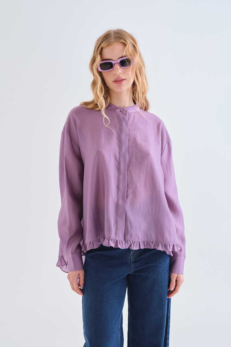 Lilac Blouse eith Ruffle Hem