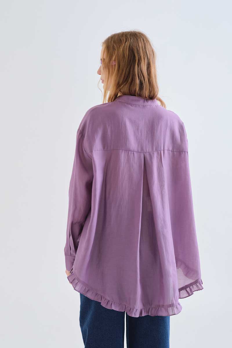 Lilac Blouse eith Ruffle Hem