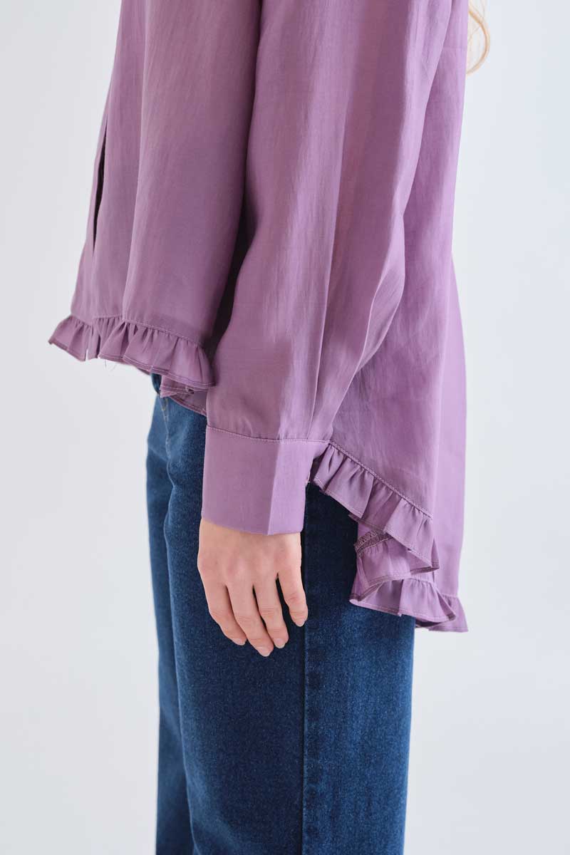 Lilac Blouse eith Ruffle Hem
