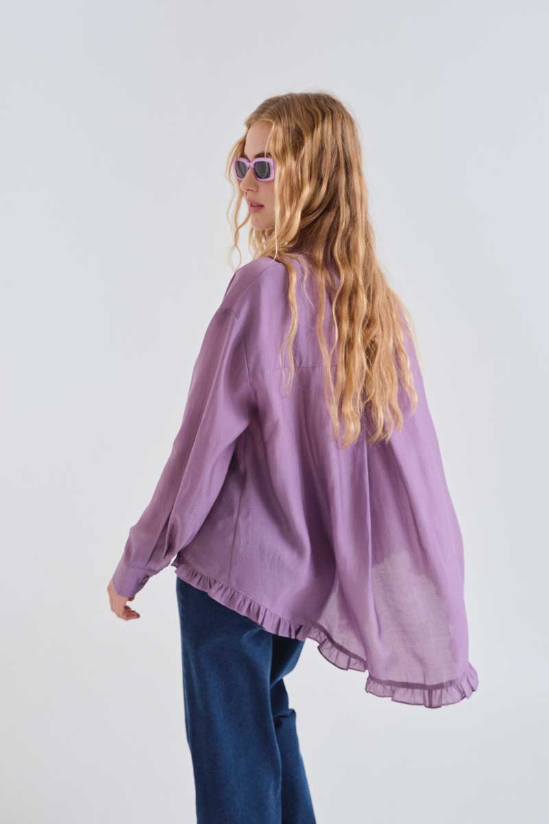 Lilac Blouse eith Ruffle Hem