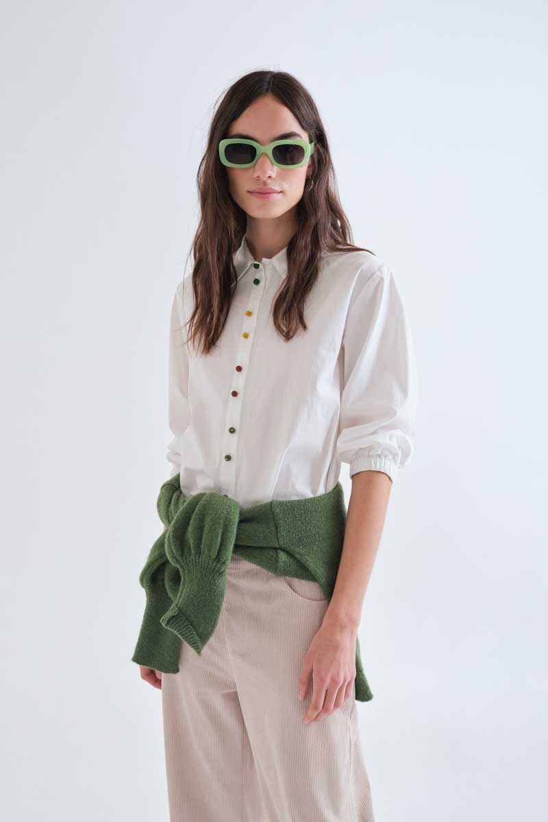 Cotton Blouse with Colourful Button Detail