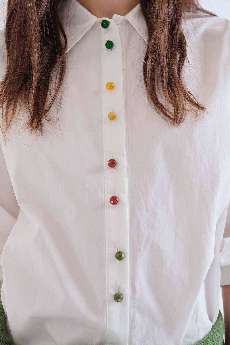 Cotton Blouse with Colourful Button Detail