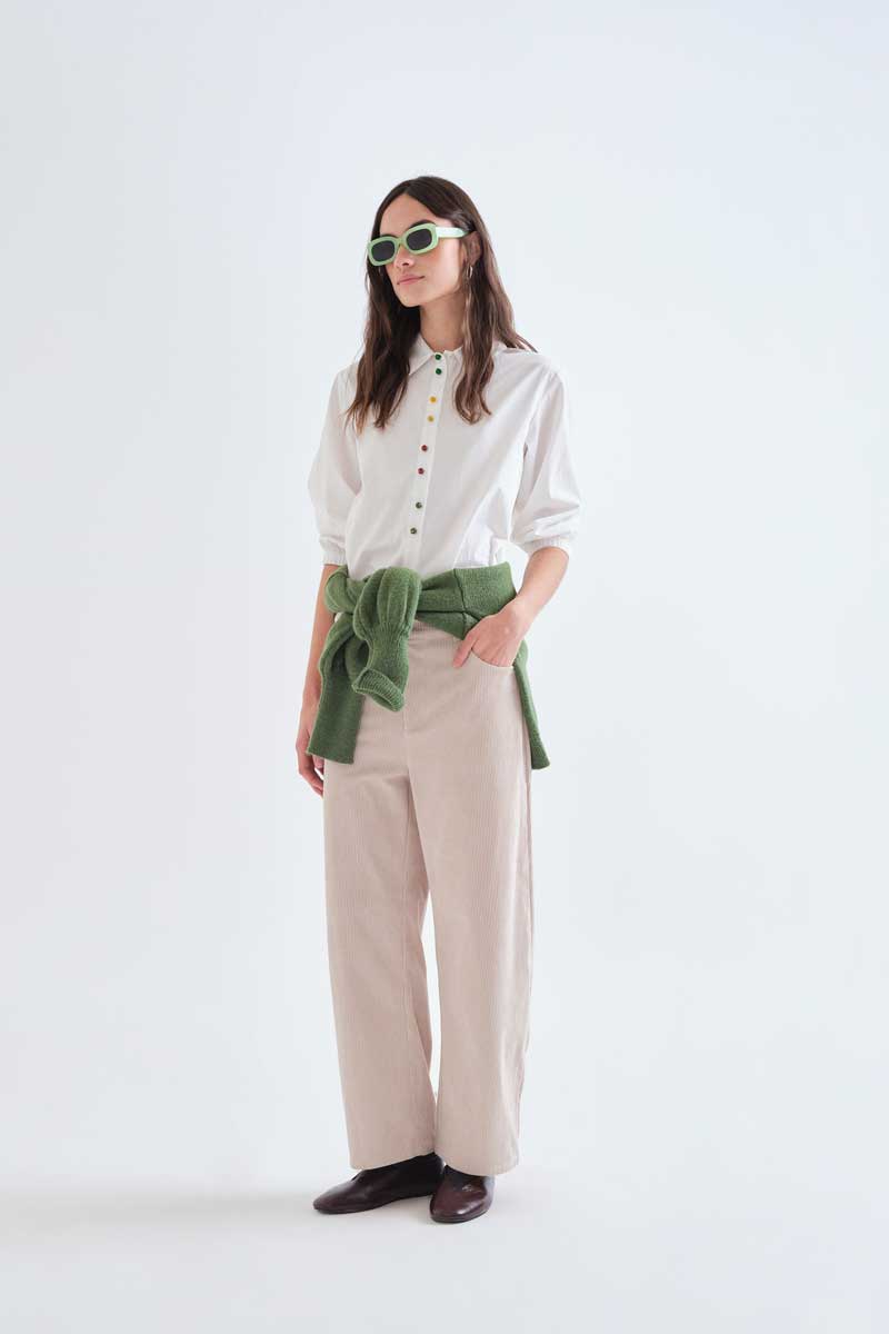 Cotton Blouse with Colourful Button Detail