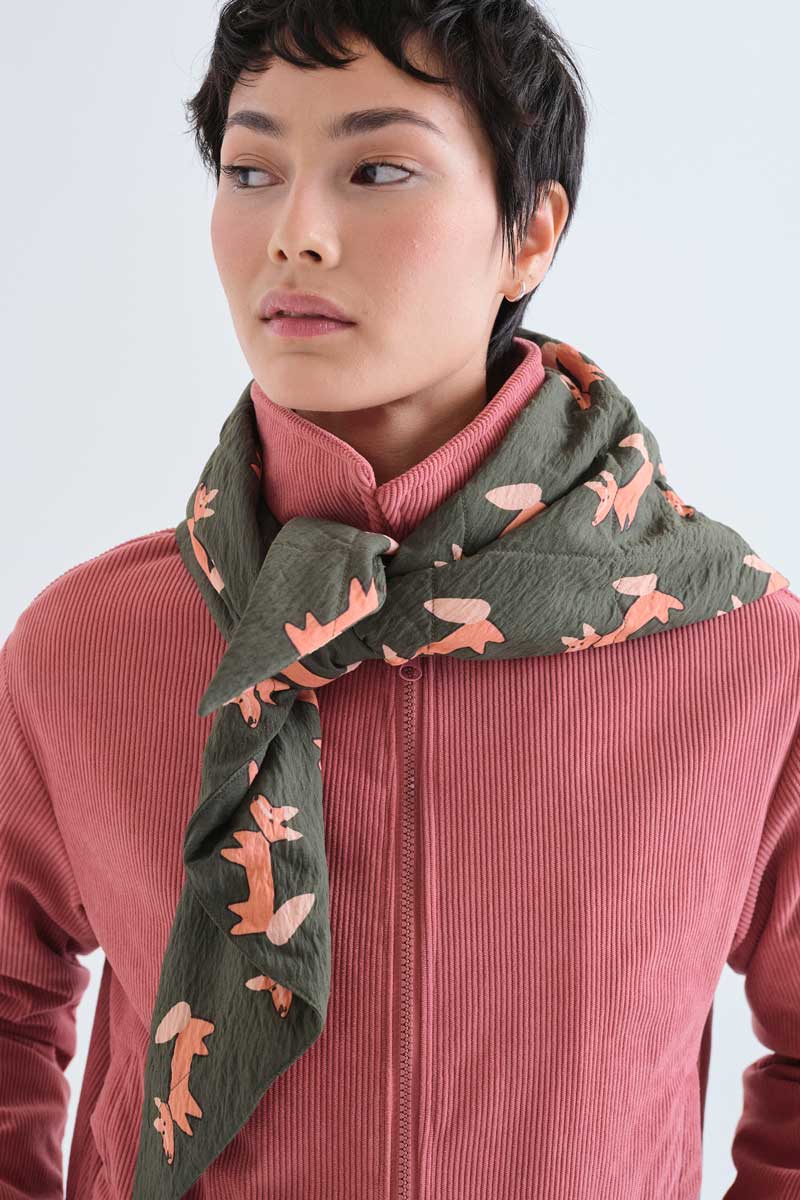 Green Quilted Scarf with Foxes Print