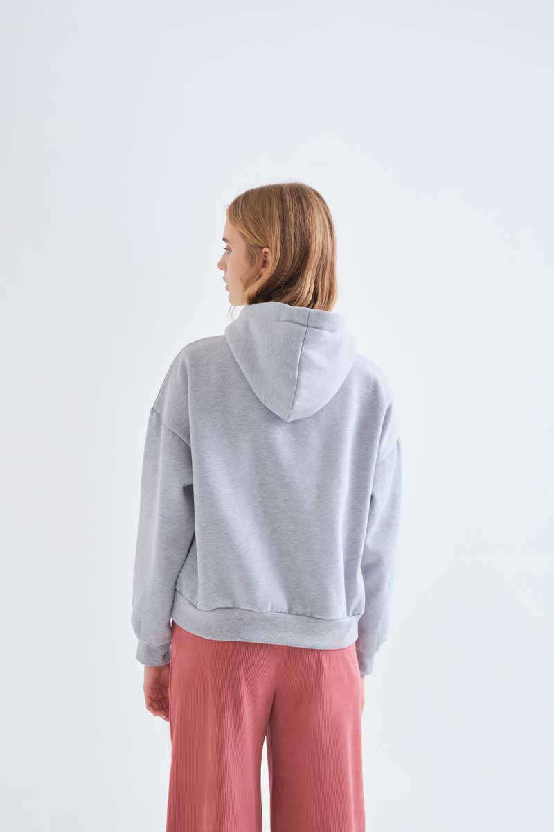 Grey Hoodie with Floral Tie Detail