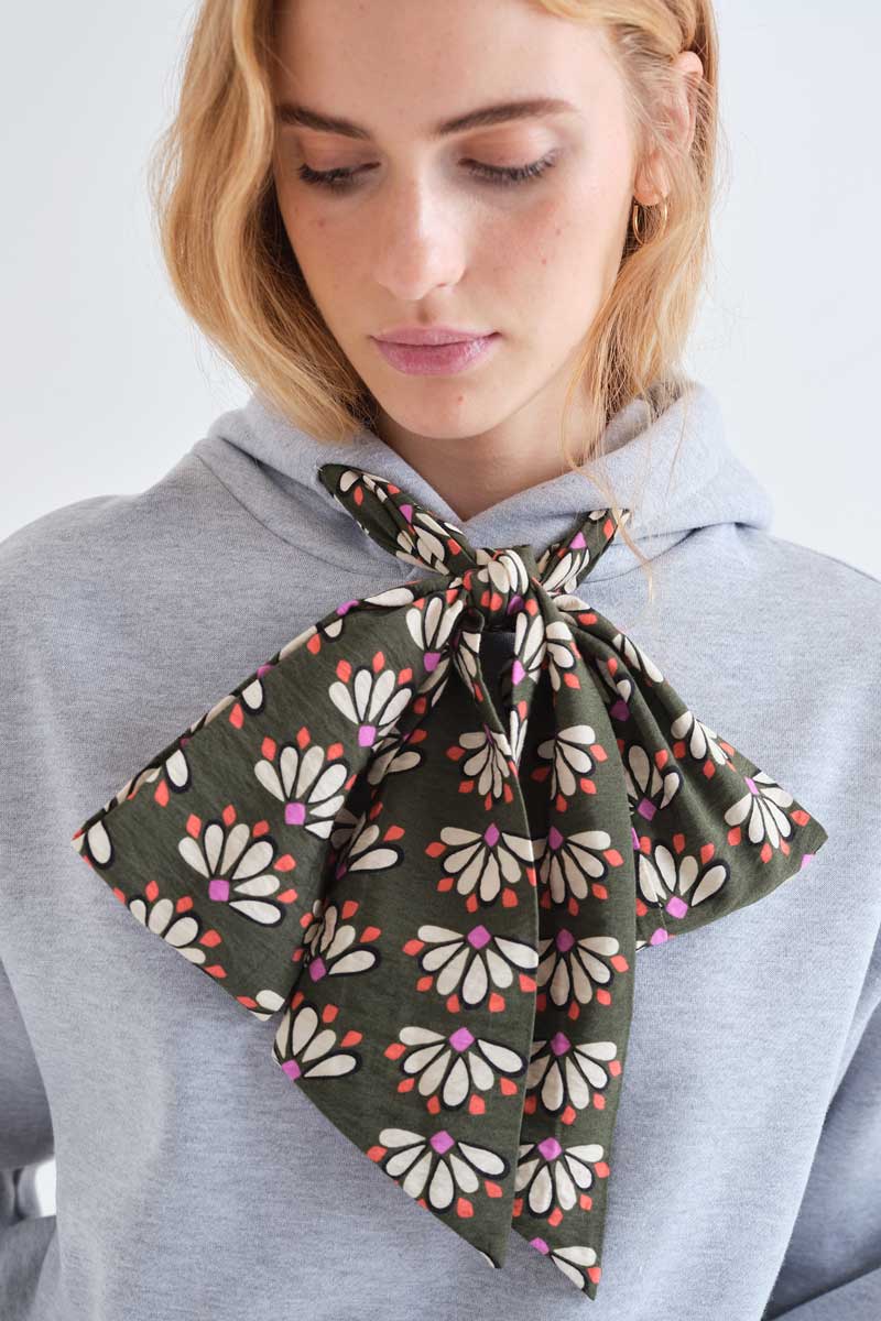 Grey Hoodie with Floral Tie Detail