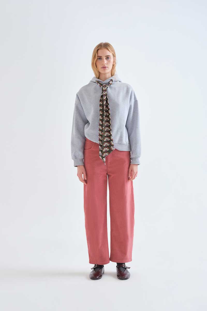 Grey Hoodie with Floral Tie Detail