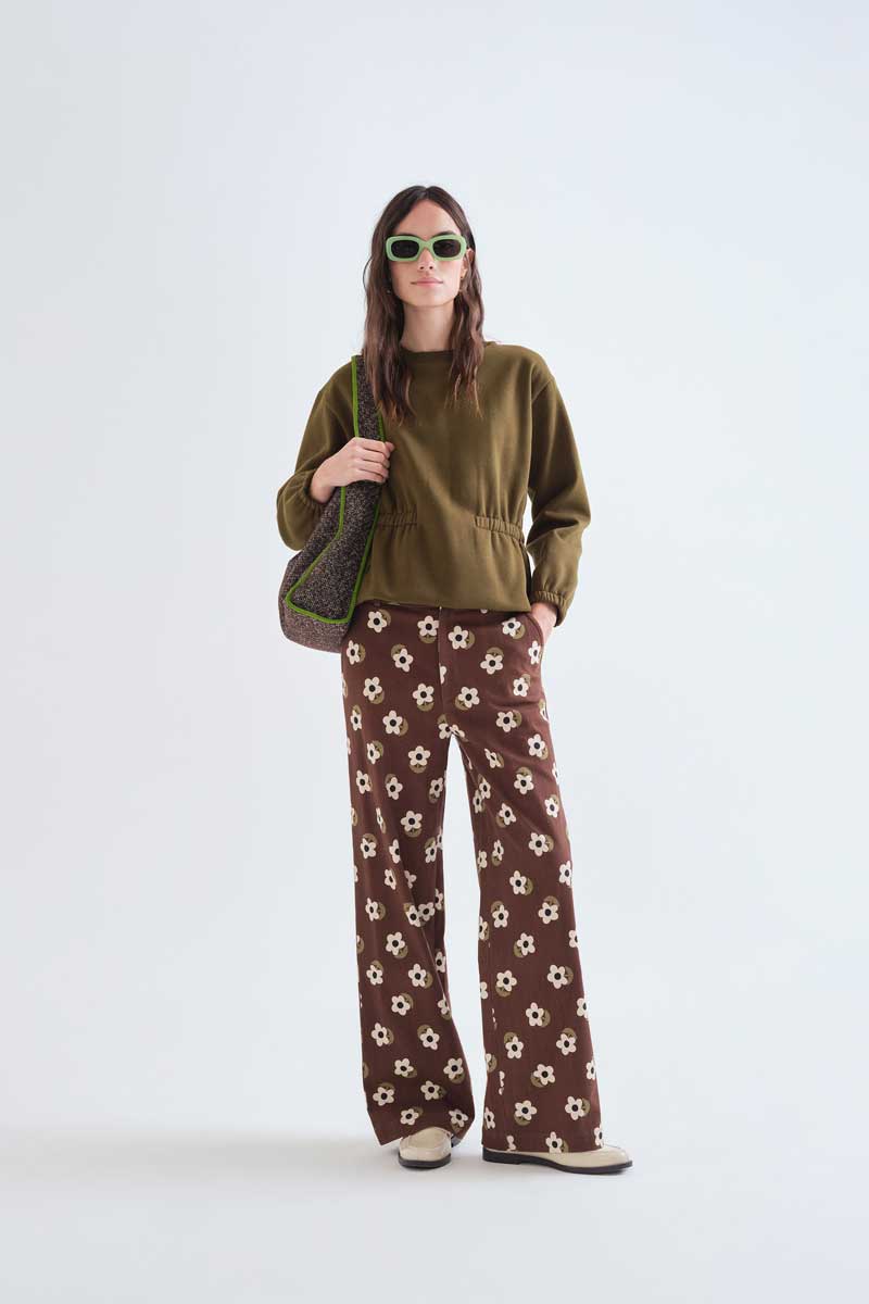 Olive Sweatshirt with Gathered Waist