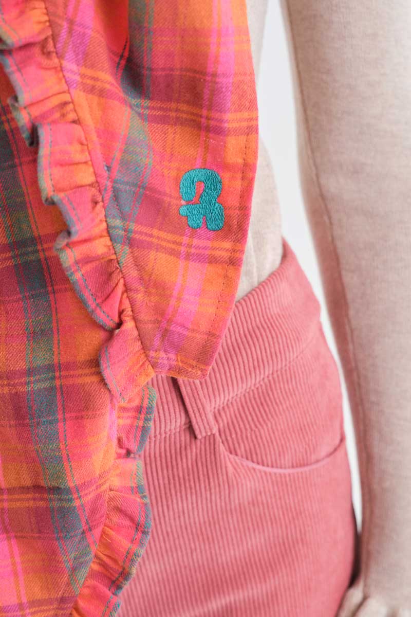 Multicoloured Check Cotton Scarf with Ruffle Trim