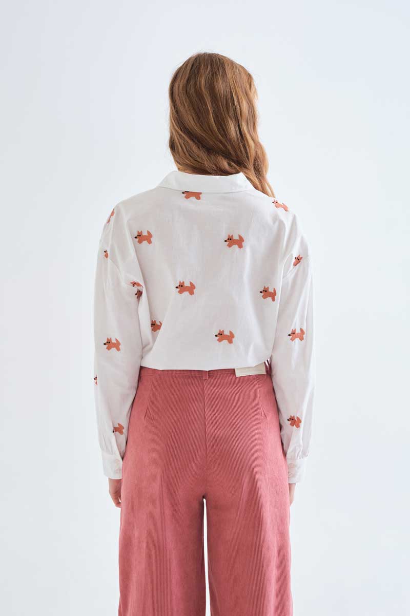 White Cotton Shirt with little Knitted Foxes