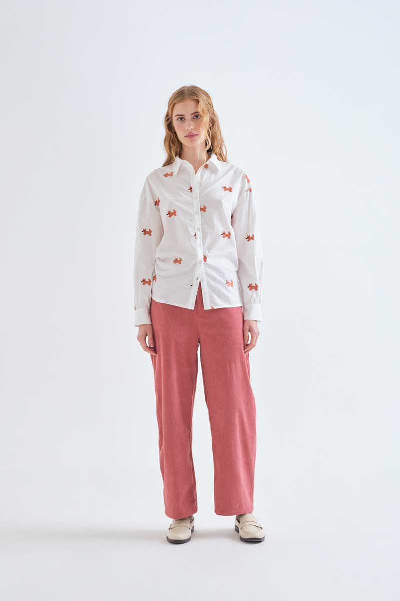 White Cotton Shirt with little Knitted Foxes