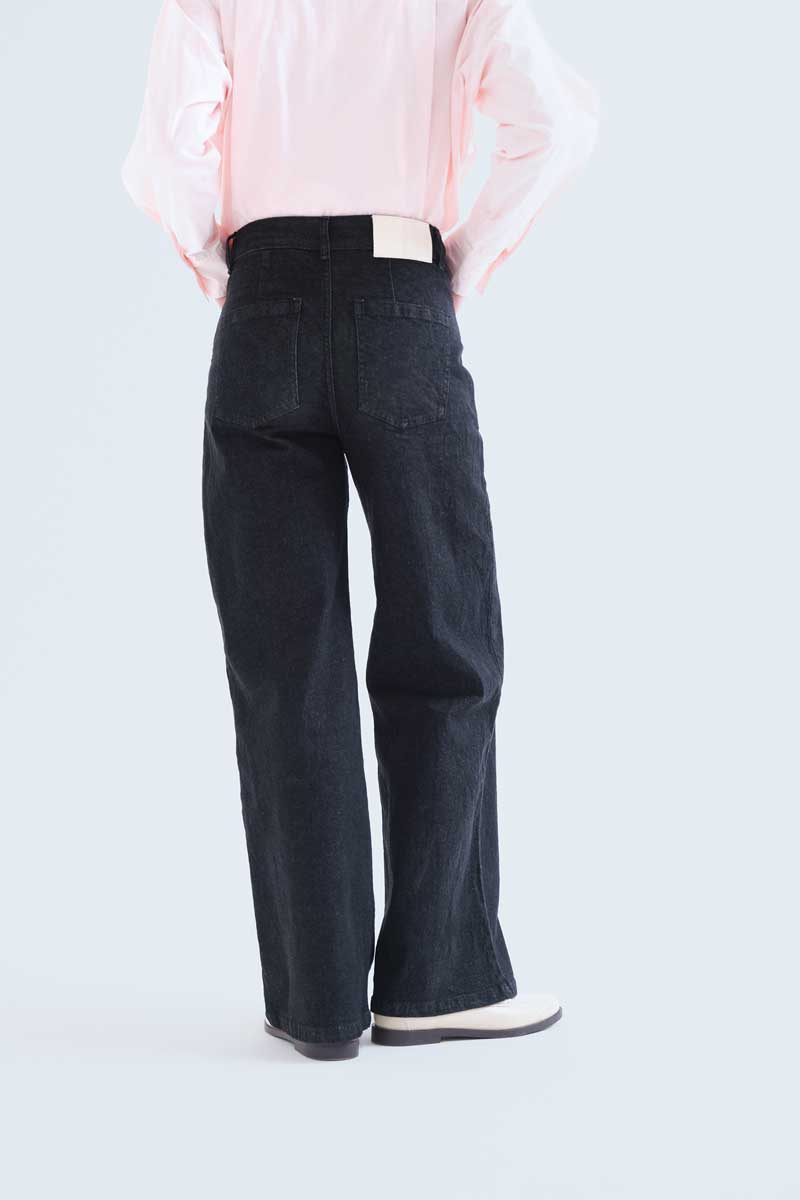 Black Denim Pants with Hearts Print