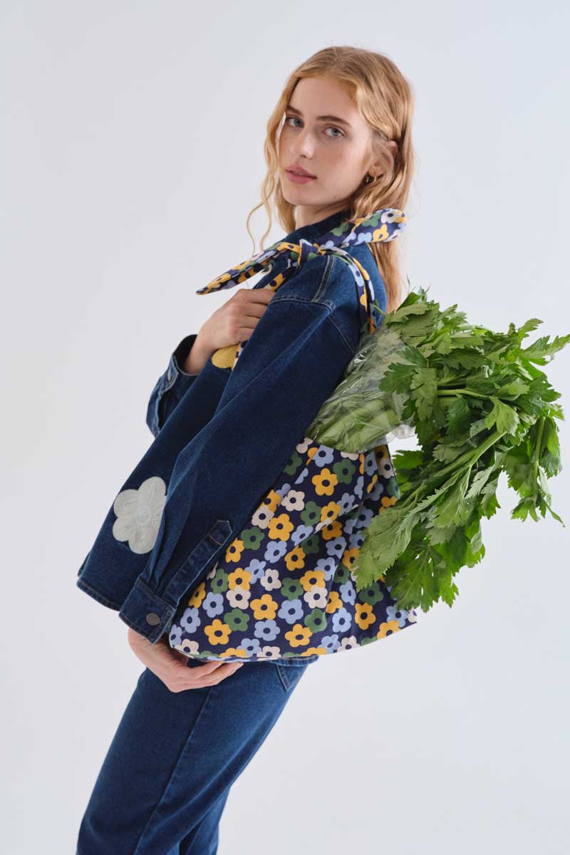 Blue Demin Shirt with Flowers Print