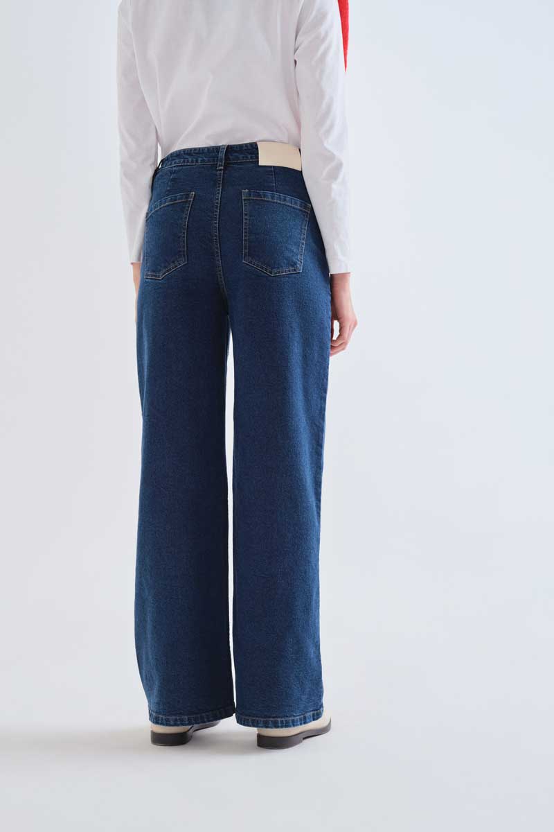 Blue Denim Pants with Floral Print