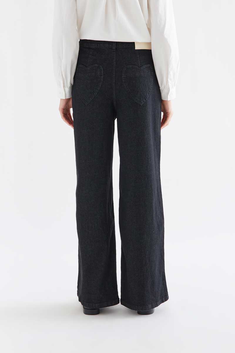 Black Denim Pants with Heart Pockets