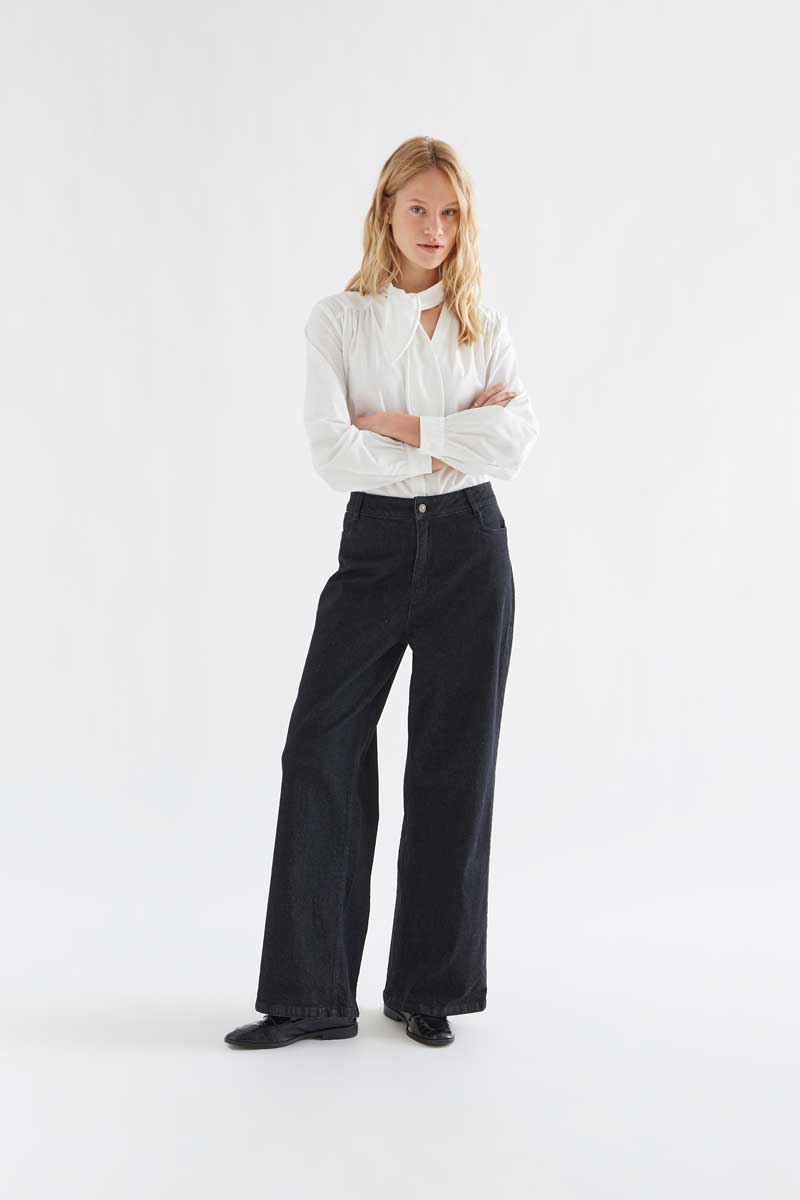 Black Denim Pants with Heart Pockets