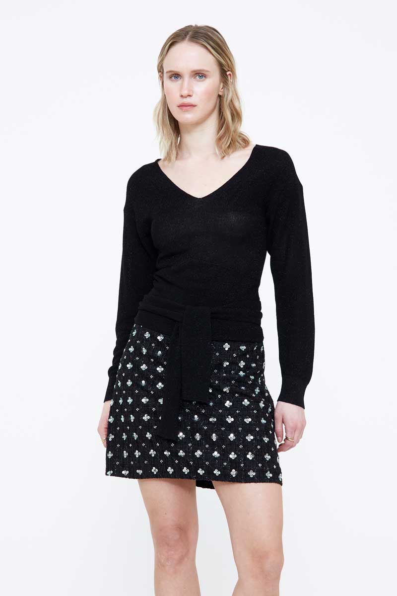Black Blouse with Tie at Waist