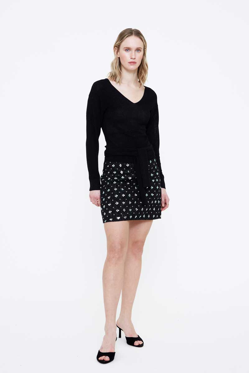 Black Blouse with Tie at Waist