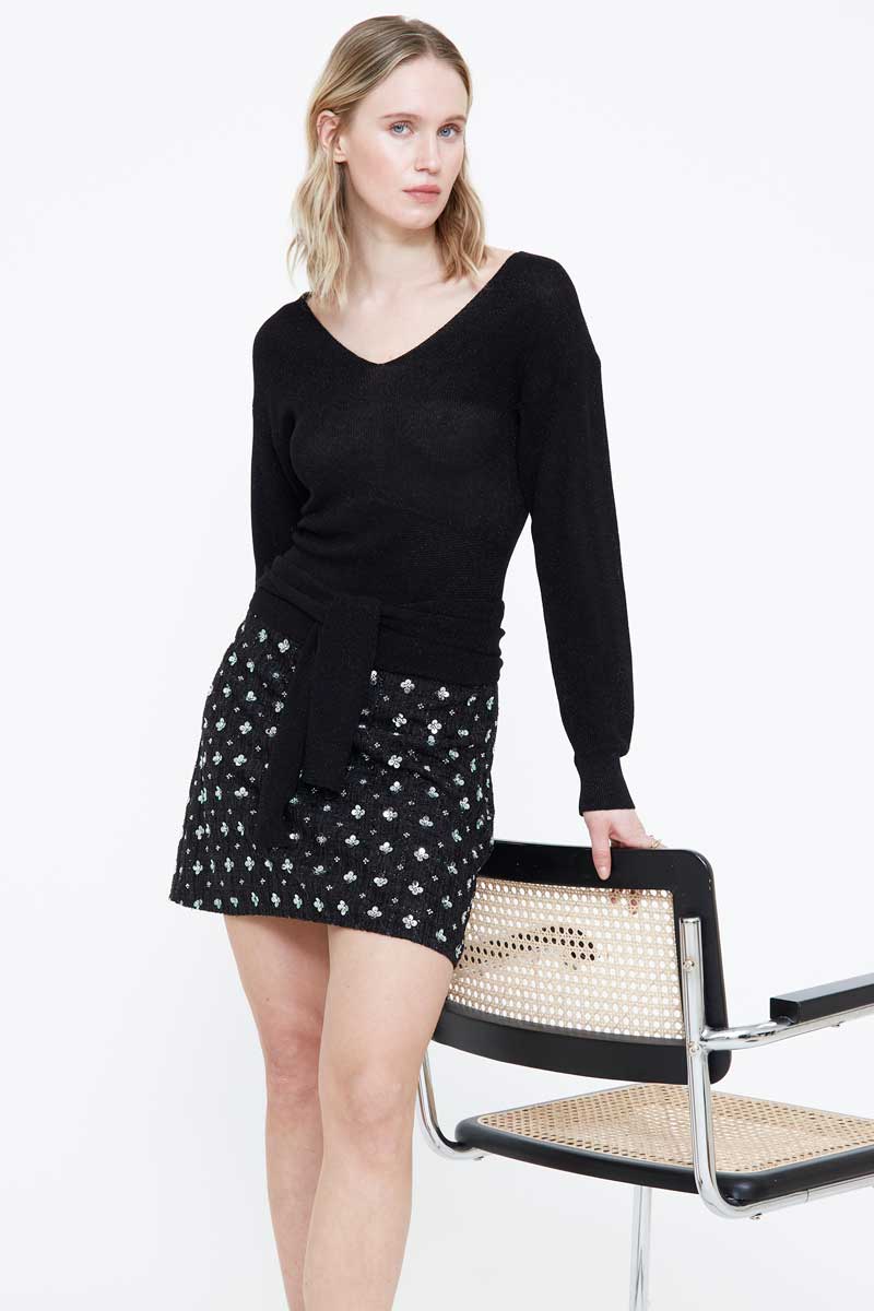 Black Blouse with Tie at Waist