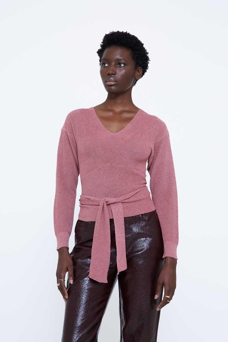 Pink Blouse with Tie at Waist