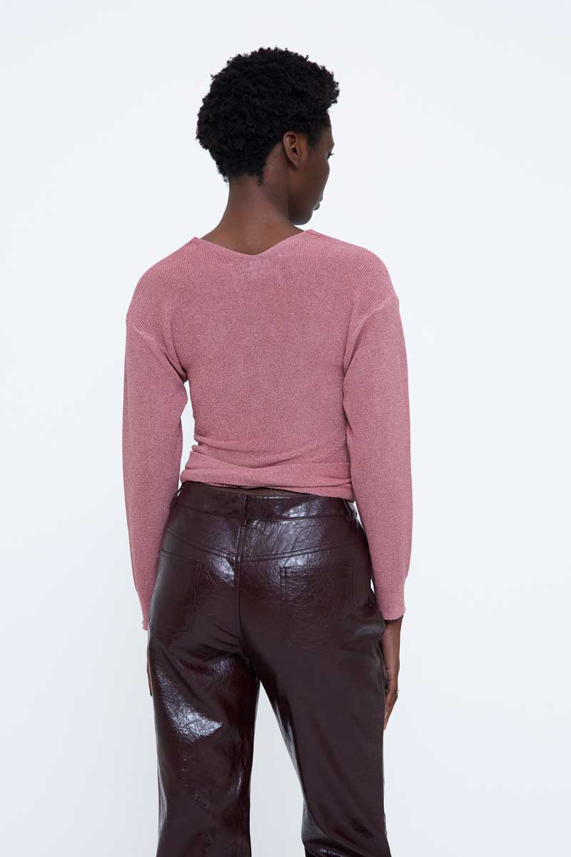 Pink Blouse with Tie at Waist