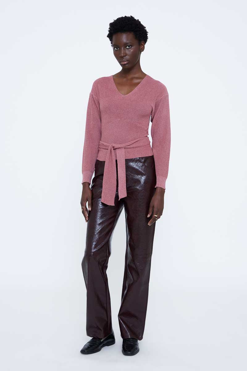 Pink Blouse with Tie at Waist