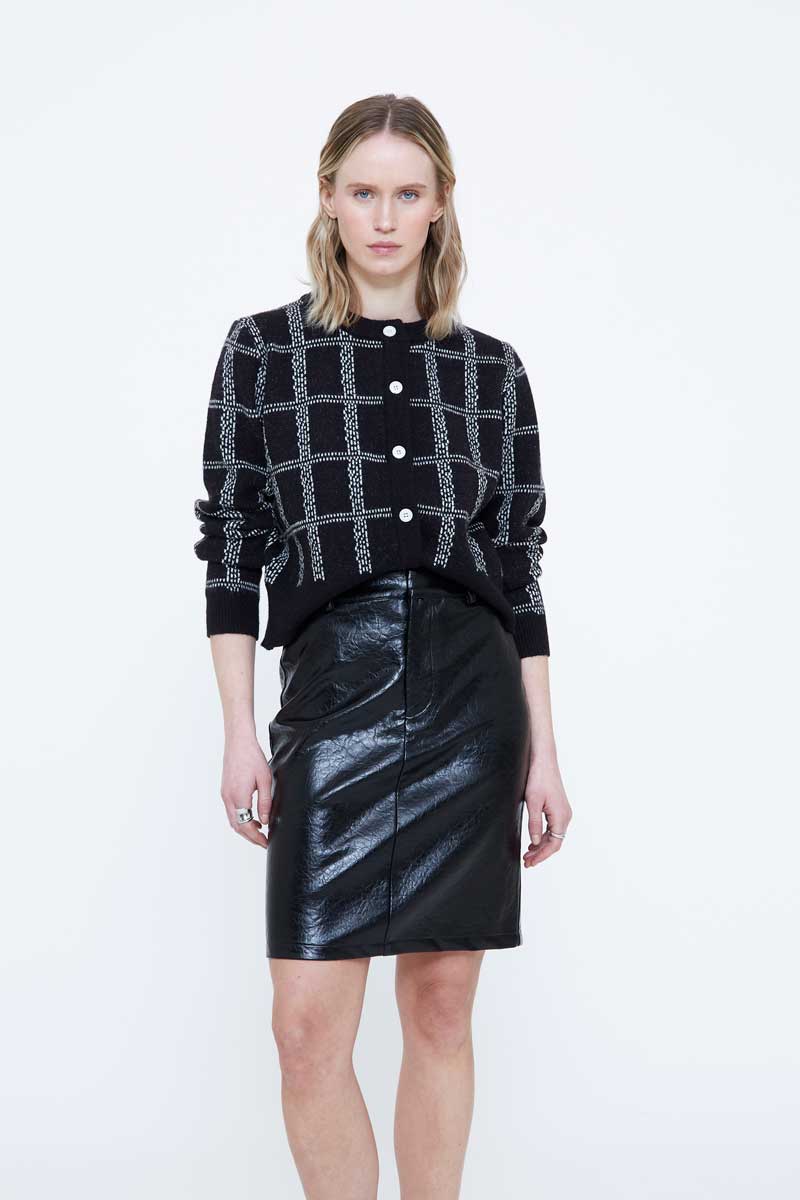 Black and White Checked Knit Cardigan