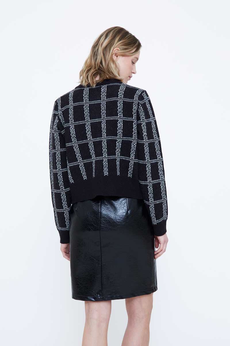 Black and White Checked Knit Cardigan