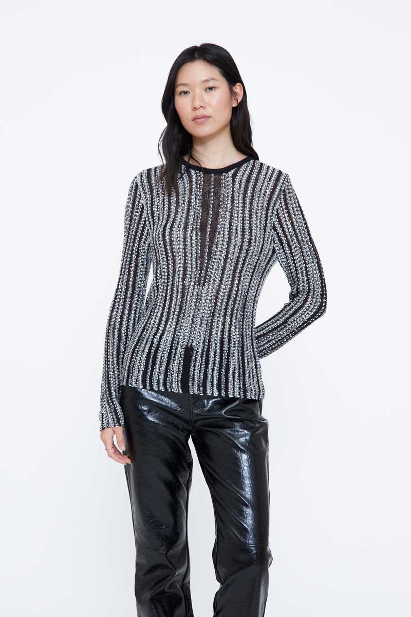 Black and Silver Striped Knit Top